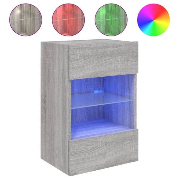 vidaXL Vegghengte skap med LED-lys for TV 2 stk grå sonoma 40x30x60,5 cm