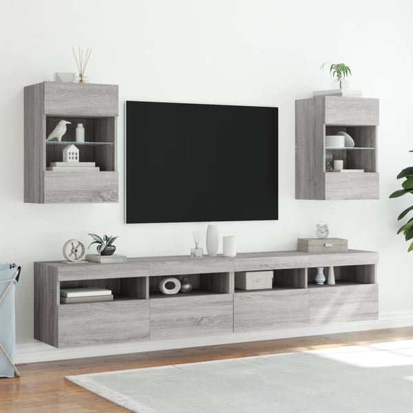 vidaXL Vegghengte skap med LED-lys for TV 2 stk grå sonoma 40x30x60,5 cm