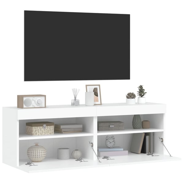 vidaXL Vegghengte TV-benker med LED 2 stk hvit 60x30x40 cm
