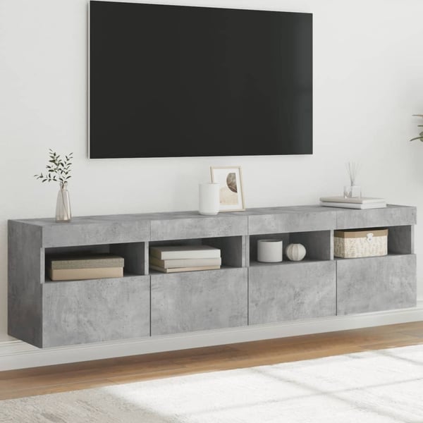 vidaXL Vegghengte TV-benker med LED-lys 2 stk betonggrå 80x30x40 cm