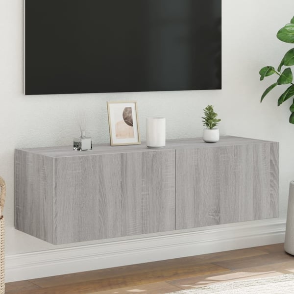 vidaXL Vegghengt TV-benk med LED grå sonoma 100x35x31 cm