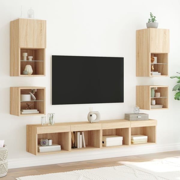 vidaXL Vegghengte TV-enheter med LED 8 deler sonoma eik konstruert tre