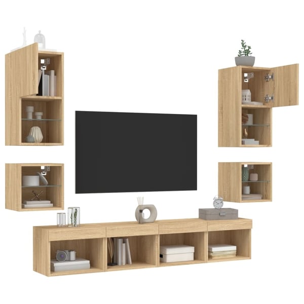 vidaXL Vegghengte TV-enheter med LED 8 deler sonoma eik konstruert tre