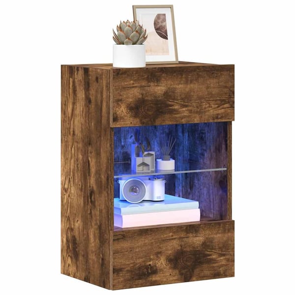 vidaXL Vegghengte skap med LED-lys for TV 2 stk røkt eik 40x30x60,5 cm