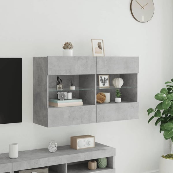 vidaXL Vegghengt TV-benk med LED-lys betonggrå 98,5x30x60,5 cm