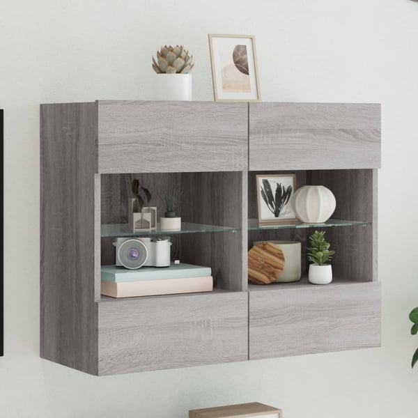 vidaXL Vegghengt TV-benk med LED grå sonoma 78,5x30x60,5 cm