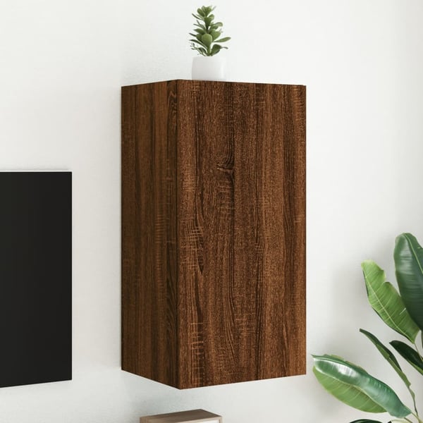 vidaXL væghængt tv-bord med LED-lys 40,5x35x80 cm brun egetræsfarve
