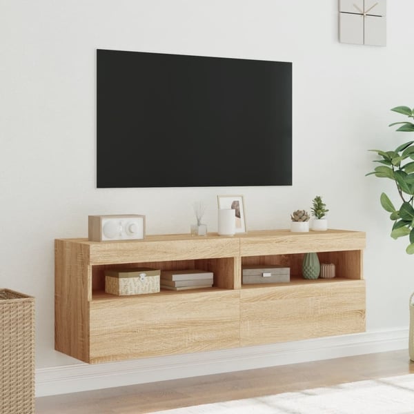 vidaXL Vegghengte TV-benker med LED 2 stk sonoma eik 60x30x40 cm
