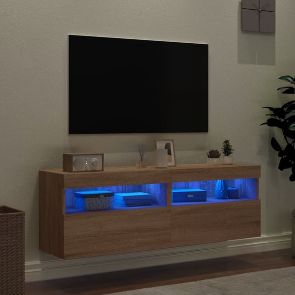 vidaXL Vegghengte TV-benker med LED 2 stk sonoma eik 60x30x40 cm
