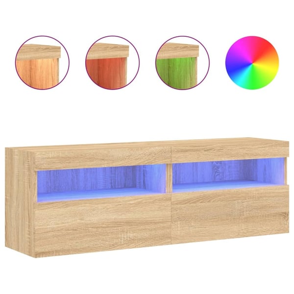 vidaXL Vegghengte TV-benker med LED 2 stk sonoma eik 60x30x40 cm