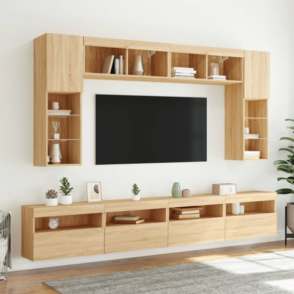 vidaXL Vegghengte TV-benker med LED 2 stk sonoma eik 60x30x40 cm