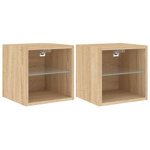 vidaXL Vegghengt TV-benk med LED 2 stk sonoma eik 30x28,5x30 cm