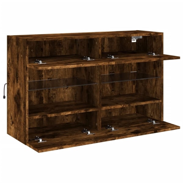 vidaXL Vegghengt TV-benk med LED-lys røkt eik 98,5x30x60,5 cm