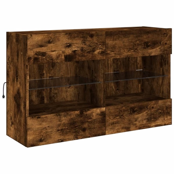 vidaXL Vegghengt TV-benk med LED-lys røkt eik 98,5x30x60,5 cm