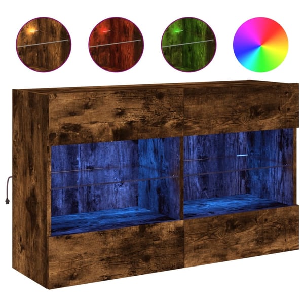 vidaXL Vegghengt TV-benk med LED-lys røkt eik 98,5x30x60,5 cm