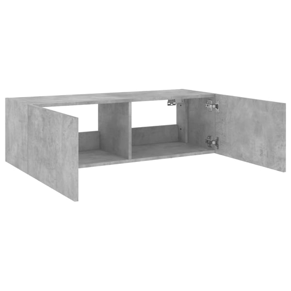 vidaXL Vegghengt TV-benk med LED-lys betonggrå 100x35x31 cm
