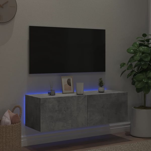 vidaXL Vegghengt TV-benk med LED-lys betonggrå 100x35x31 cm