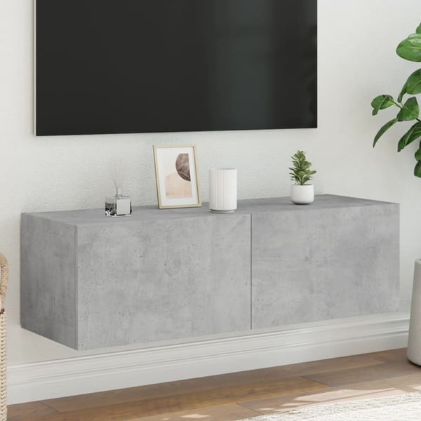 vidaXL Vegghengt TV-benk med LED-lys betonggrå 100x35x31 cm