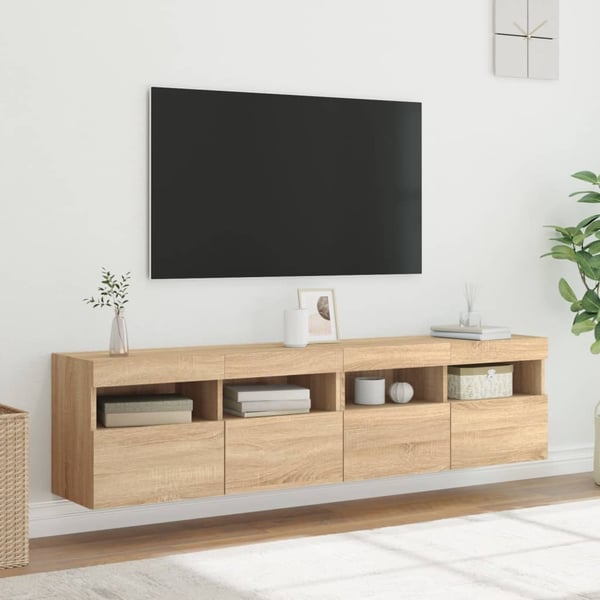vidaXL væghængte tv-borde 2 stk. med LED-lys 80x30x40 cm sonoma-eg
