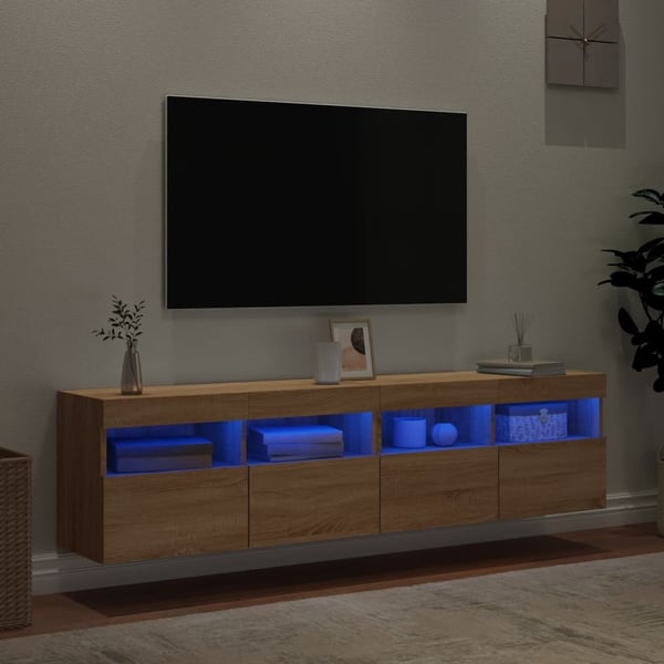 vidaXL væghængte tv-borde 2 stk. med LED-lys 80x30x40 cm sonoma-eg