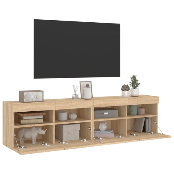 vidaXL væghængte tv-borde 2 stk. med LED-lys 80x30x40 cm sonoma-eg