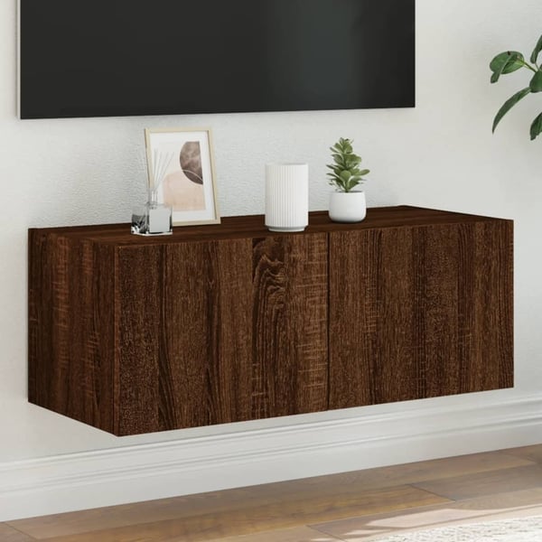 vidaXL Vegghengt TV-benk med LED brun eik 80x35x31 cm