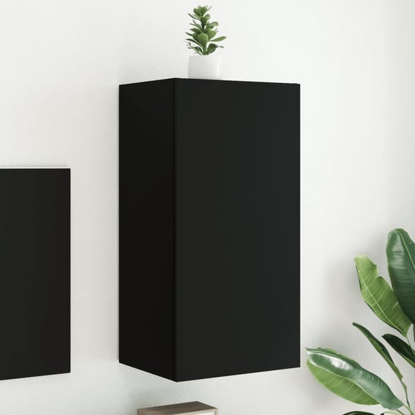 vidaXL TV-seinäkaappi LED-valoilla musta 40,5x35x80 cm