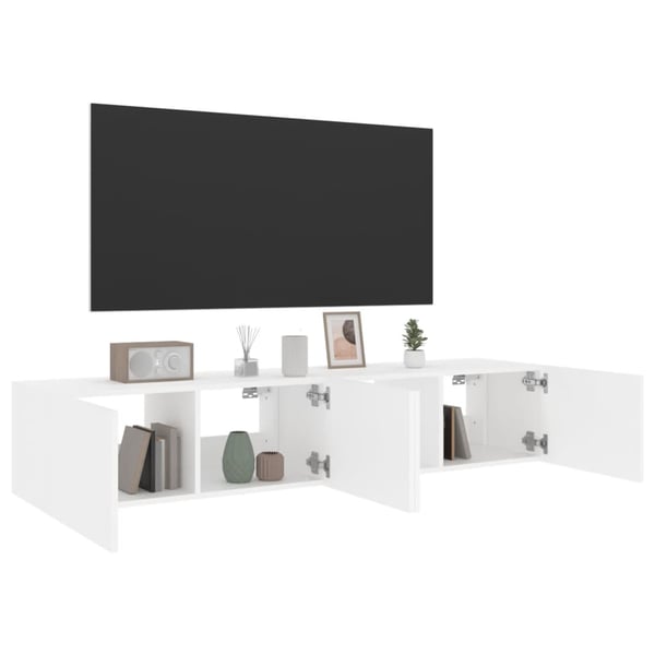 vidaXL Vegghengte TV-benker med LED 2 stk hvit 80x35x31 cm