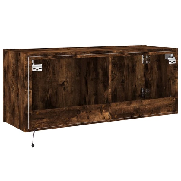vidaXL Vegghengt TV-benk med LED røkt eik 100x35x41 cm