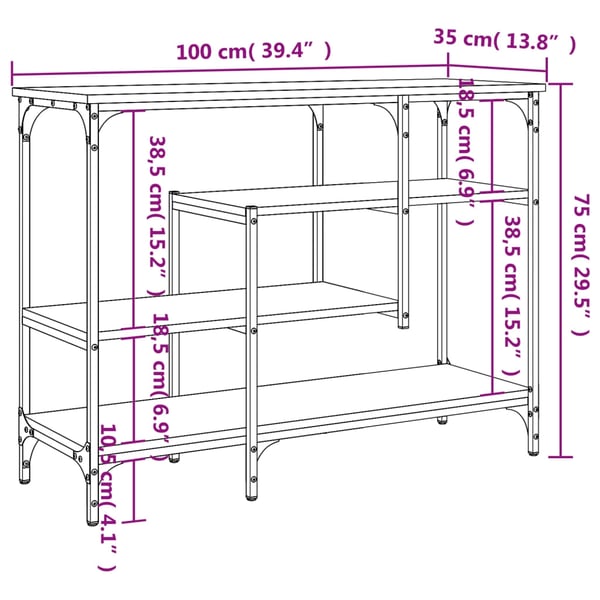 vidaXL Konsollbord med hyller brun eik 100x35x75 cm