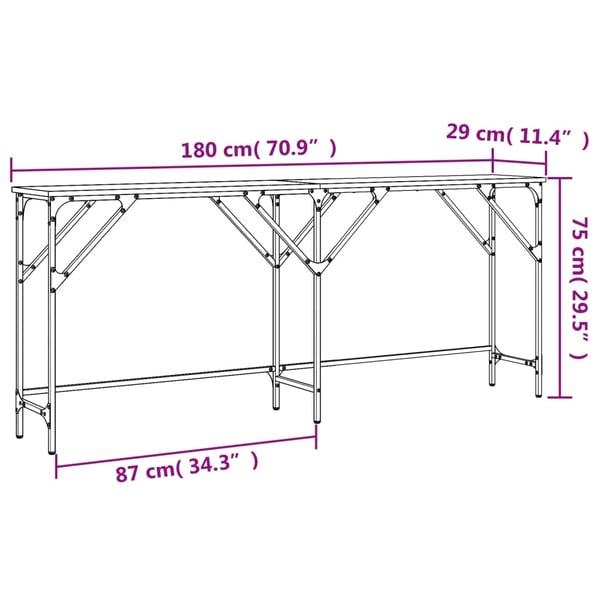 vidaXL Avlastningsbord rökfärgad ek 180x29x75 cm konstruerat trä