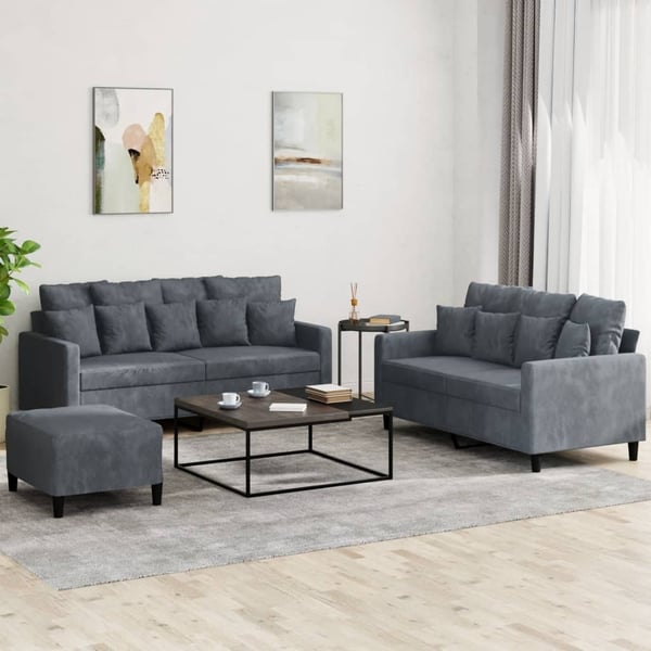 vidaXL sofasæt 3 dele med hynder velour mørkegrå