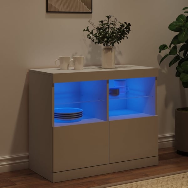 vidaXL Skjenk med LED-lys hvit 81x37x67 cm