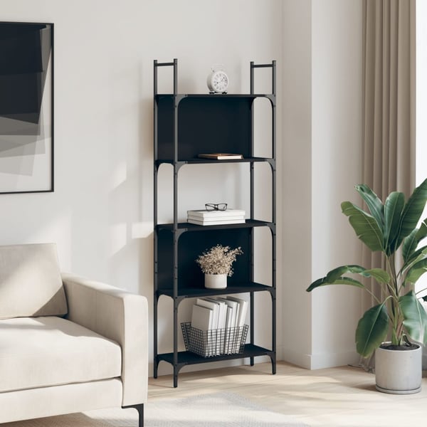 vidaXL Bokhylla 5 hyllplan svart 60,5x24x166,5 cm konstruerat trä