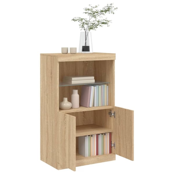 vidaXL Skjenk med LED-lys sonoma eik 60,5x37x100 cm