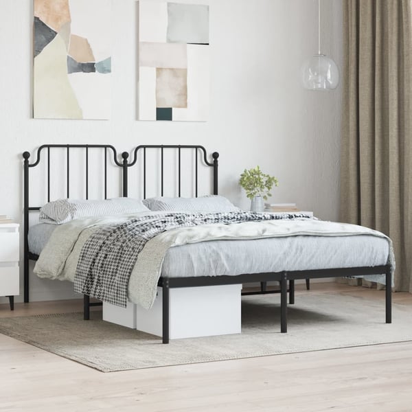 vidaXL Sengeramme i metall med hodegavl svart 135x190 cm