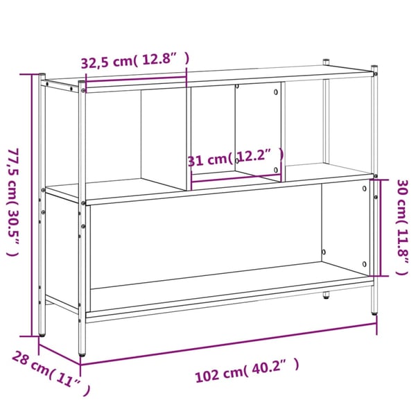 vidaXL bogreol 102x28x77,5 cm konstrueret træ grå sonoma-eg