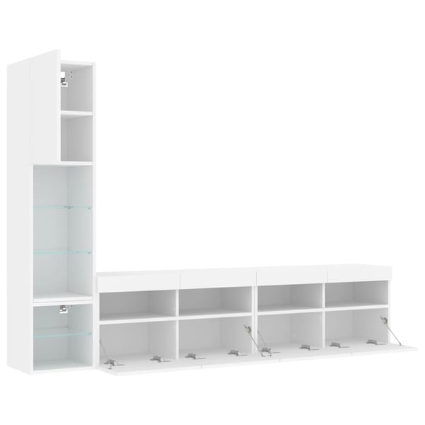 vidaXL Vegghengte TV-enheter med LED 4 deler hvit konstruert tre