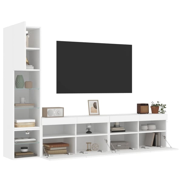vidaXL Vegghengte TV-enheter med LED 4 deler hvit konstruert tre