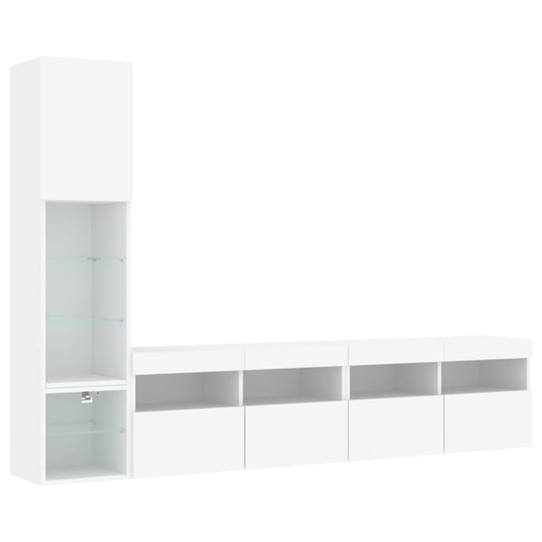 vidaXL Vegghengte TV-enheter med LED 4 deler hvit konstruert tre