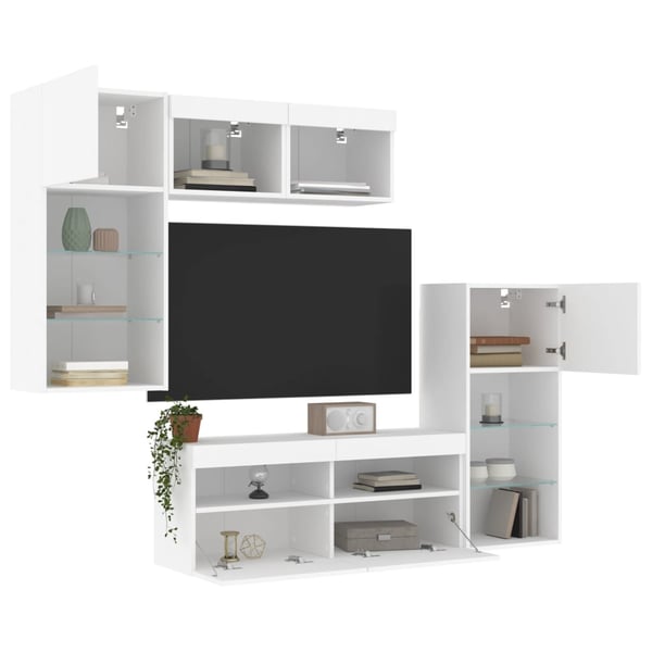 vidaXL Vegghengte TV-enheter med LED 5 deler hvit konstruert tre