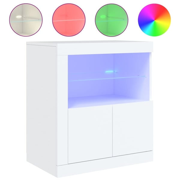 vidaXL Skjenk med LED-lys hvit 60,5x37x67 cm