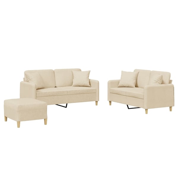 vidaXL sofasæt 3 dele med puder stof cremefarvet