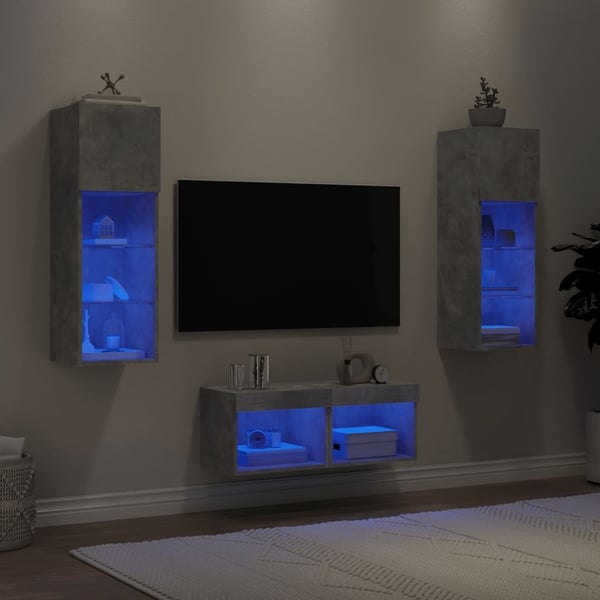 vidaXL Vegghengte TV-benker med LED 4 stk betonggrå