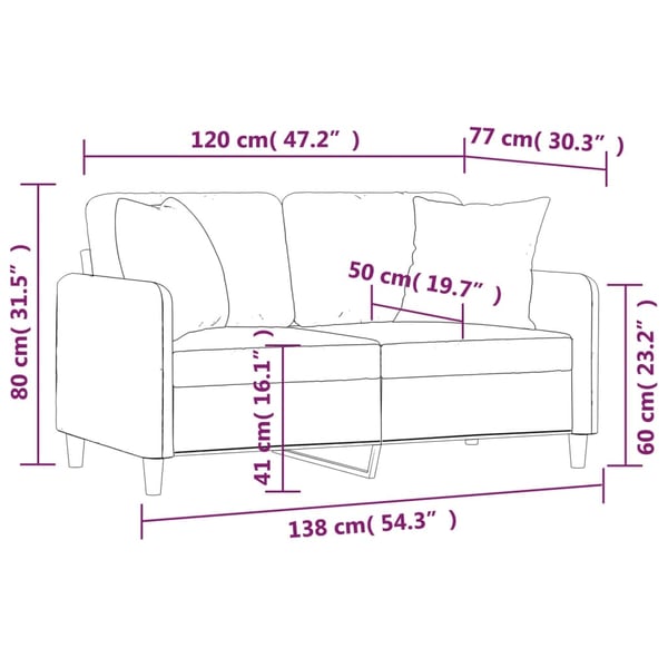 vidaXL 2-sits soffa med prydnadskuddar ljusgul 120 cm tyg