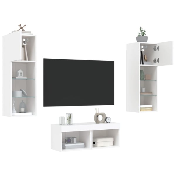 vidaXL Vegghengte TV-benker med LED 4 stk hvit