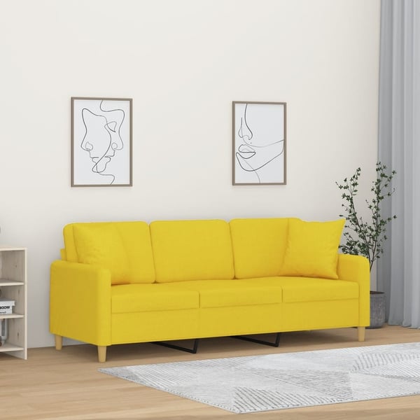 vidaXL 3-sits soffa med prydnadskuddar ljusgul 180 cm tyg