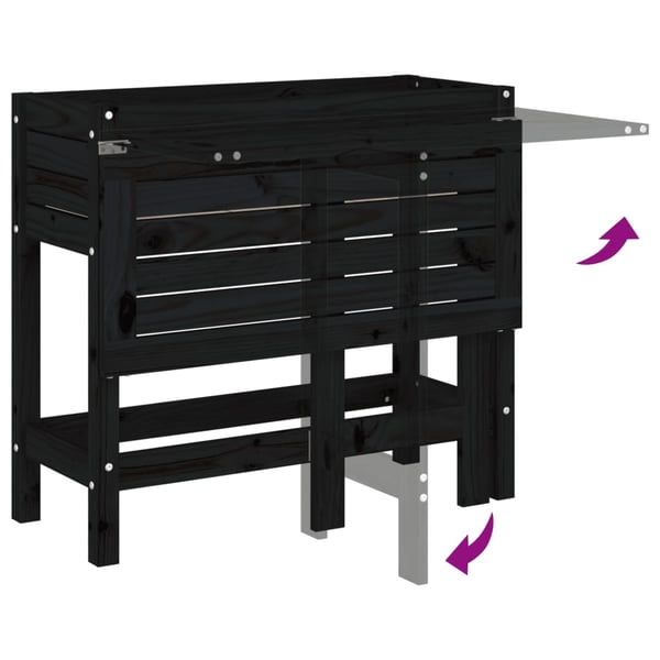 vidaXL Plantekasse med foldbar bordplate svart heltre furu