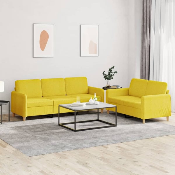 vidaXL sofasæt 2 dele med hynder stof lysegul