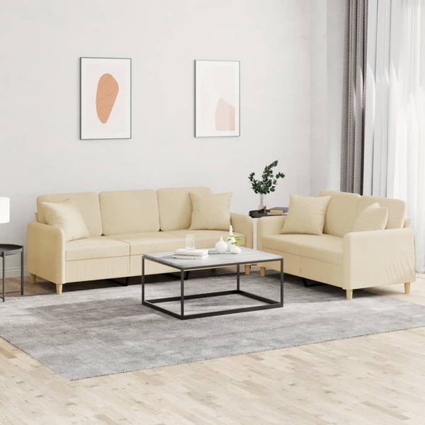 vidaXL sofasæt 2 dele med puder stof cremefarvet